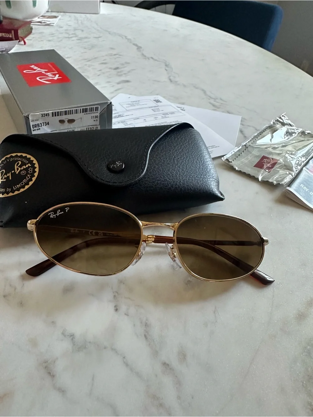 New in box Ray ban woman polarized sunglasses Arista Gold brown 56/18 RB 3734